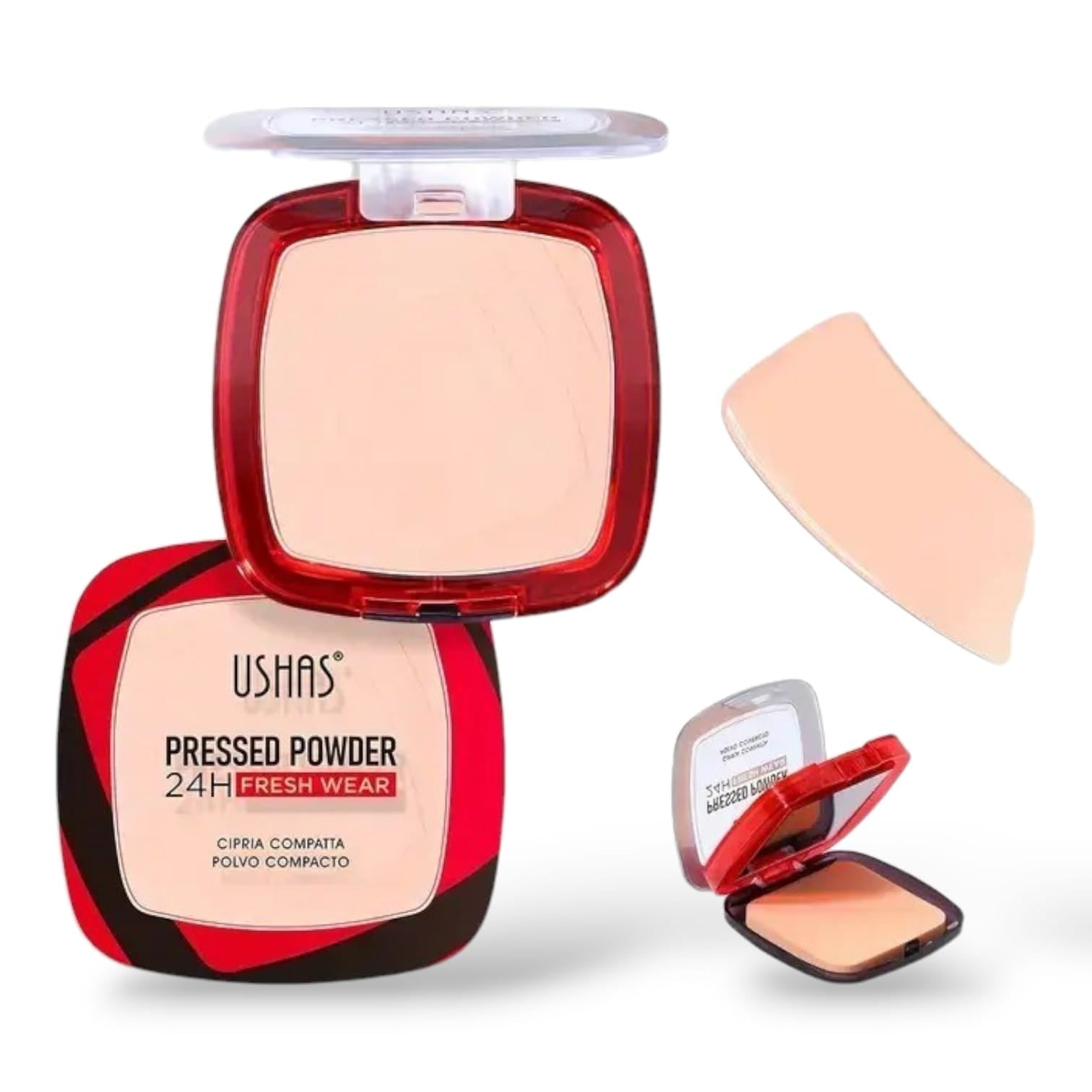 Pudra Compacta USHAS 24H Fresh Wear, Matifianta, Fixare Machiaj, Rezistenta 24h, Acoperire Naturala, Pentru Ten Gras si Mixt, cu Burete si Oglinda