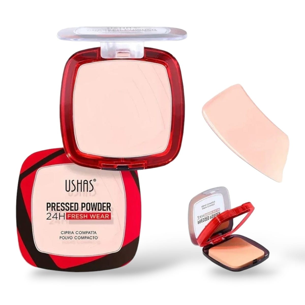 Pudra Compacta USHAS 24H Fresh Wear, Matifianta, Fixare Machiaj, Rezistenta 24h, Acoperire Naturala, Pentru Ten Gras si Mixt, cu Burete si Oglinda