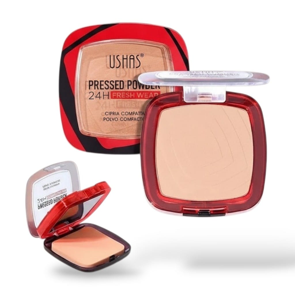 Pudra Compacta USHAS 24H Fresh Wear, Matifianta, Fixare Machiaj, Rezistenta 24h, Acoperire Naturala, Pentru Ten Gras si Mixt, cu Burete si Oglinda